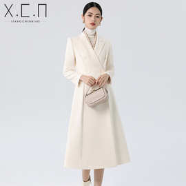 祥春鸟高端职业西装大衣女秋冬季端庄优雅双排扣收腰正式场合外套