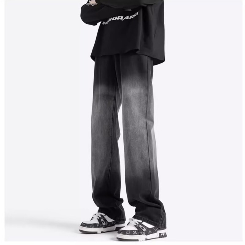 American-style High Street Gradient Jeans Men's Autumn Fashion Brand Loose Washed Old Straight Pants All-match Casual Micro-pants