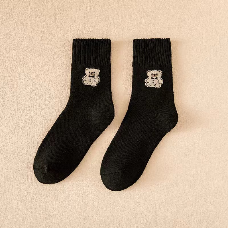 Oso Otoño e Invierno calcetines cálidos al por mayor de las mujeres a media pantorrilla forrada de lana engrosada resistente al frío Terry calcetines toalla Calcetines de piso