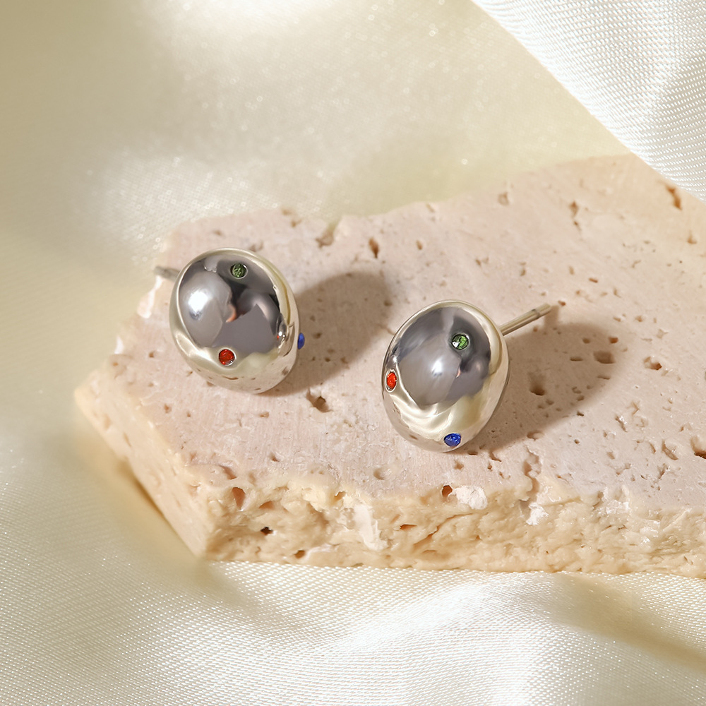 Cool Style Ball Stainless Steel Ear Studs Gold Plated Zircon Stainless Steel Earrings