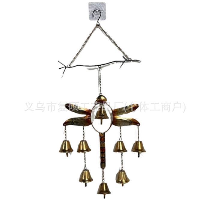 跨境挂饰DragonflywithBellsWindChime蜻蜓风铃金属装饰品园艺花|undefined