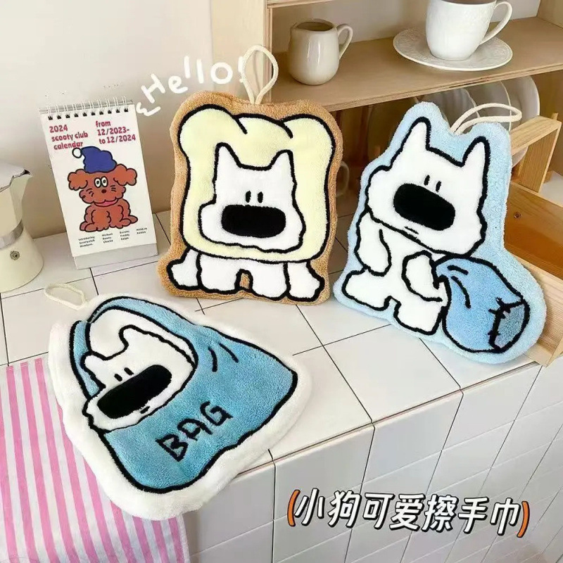 Wholesale from Manufacturer - Cute Cartoon [Backpack Puppy] Absorbent Hangable Towel Coral Hand Towel Kitchen Cloth