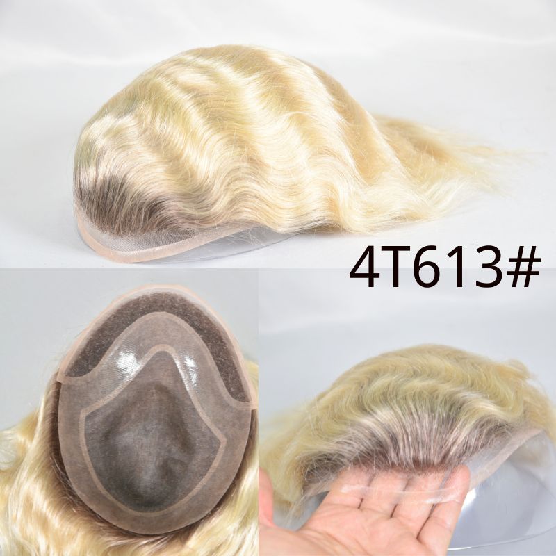 欧米風メンズヘアピース 10x8T カラーTブロンドウィッグ 1BTホワイト 在庫あり 人毛 通気性抜群 快適|undefined