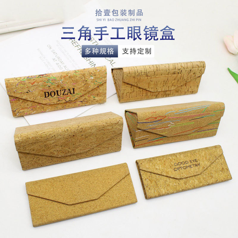 2025 New Myopia Sunglasses Case Printable Logo Manufacturer Wholesale Glasses Case Cork Foldableing Triangle Glasses Case