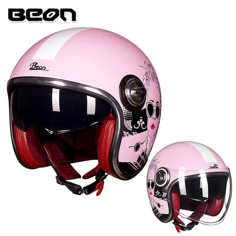 BEON casco vintage de los hombres y las mujeres de cuatro estaciones de la motocicleta Harley medio casco lente doble coche eléctrico casco verano protección solar