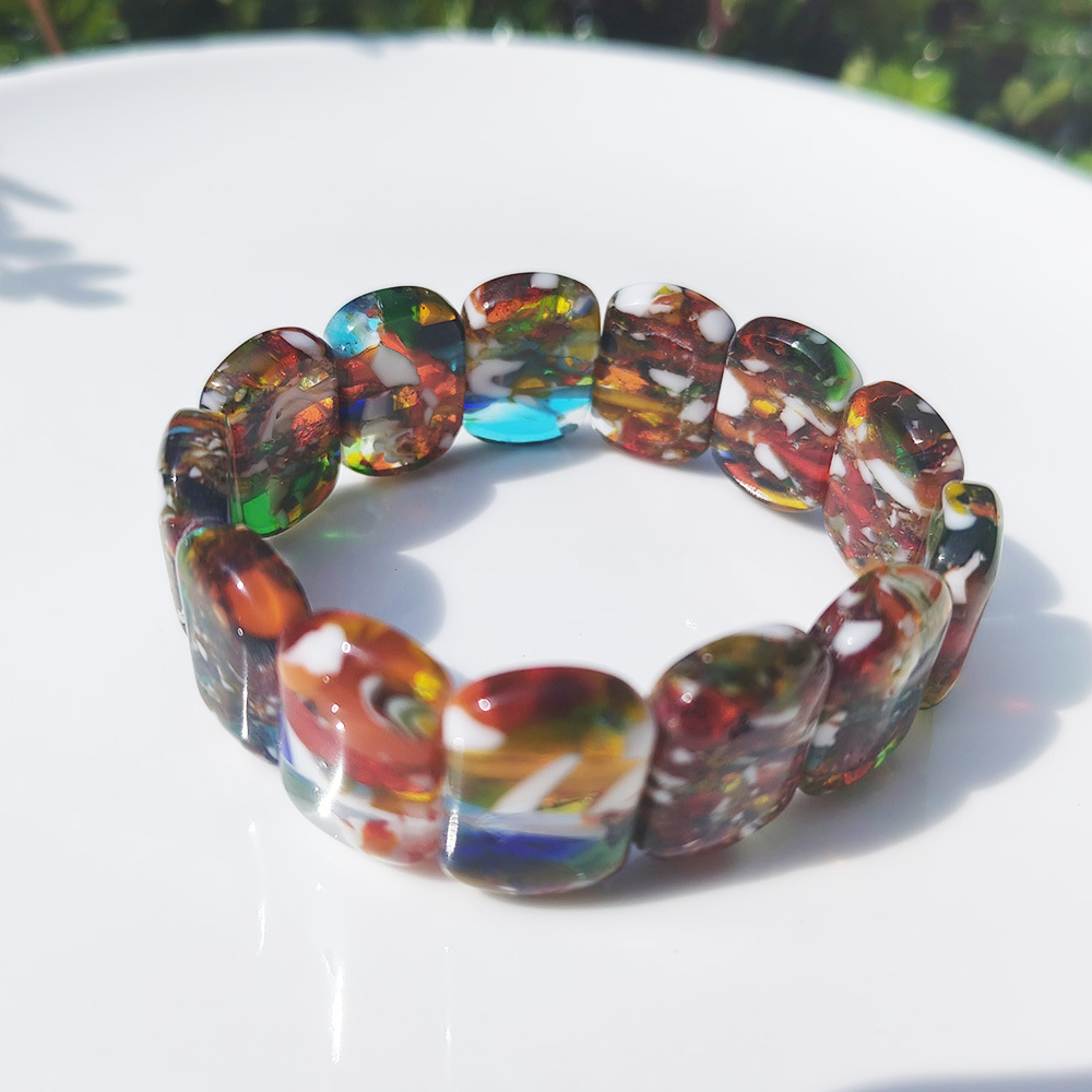 40g Weight Stretch Adjustable Clasp Closure Type Bracelets Classification glass Chain Material Handmade Chain Chain Type 1 Piece Quantity Daily Occasion glass Material Geometric Pattern All Seasons Season Women's Gender Simple Style Style Simple Style Geometric Glass Handmade Chain Stretch Adjustable Beaded Bracelets Wholesale 16