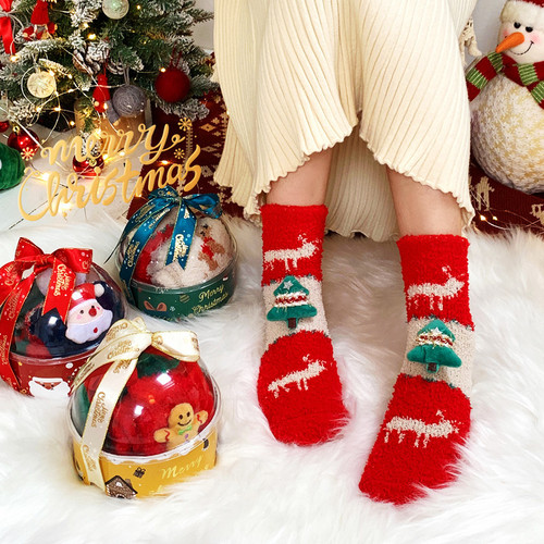 Wennie Oni Christmas Gift Boxed Coral Velvet Socks Cute Christmas Gift Thickened Cartoon Sleeping Socks