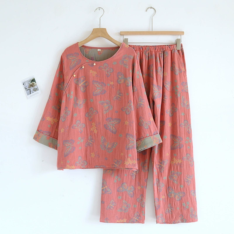 Spring summer pijama, long-sleeve, trousers, set, plus size, flowered