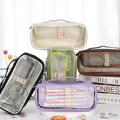Korean Version Cute Instagram Style Transparent Pen Case Student Writing Pen Storage High-End Feel Large Capacity Stationery Box Pencil Bag