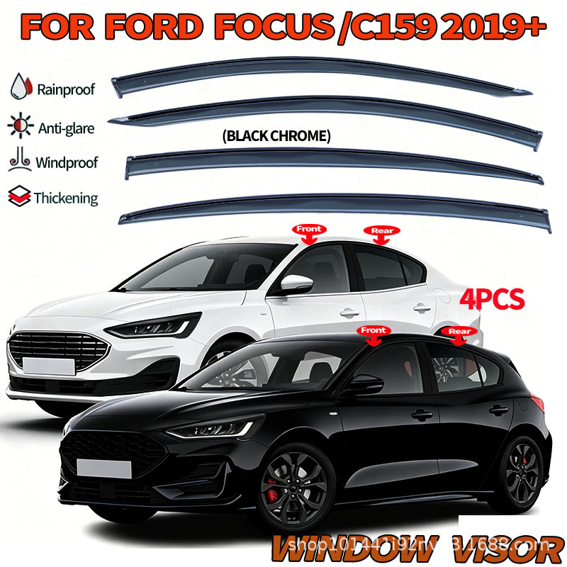 Suitable for 2019+ Ford Focus Car Window Rain Guards, Side Window Deflector Rain Shield Accessories