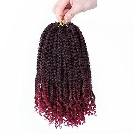 跨境非洲三股辫子尾卷化纤Box  Braids Curly Ends三股上编下缠管|undefined