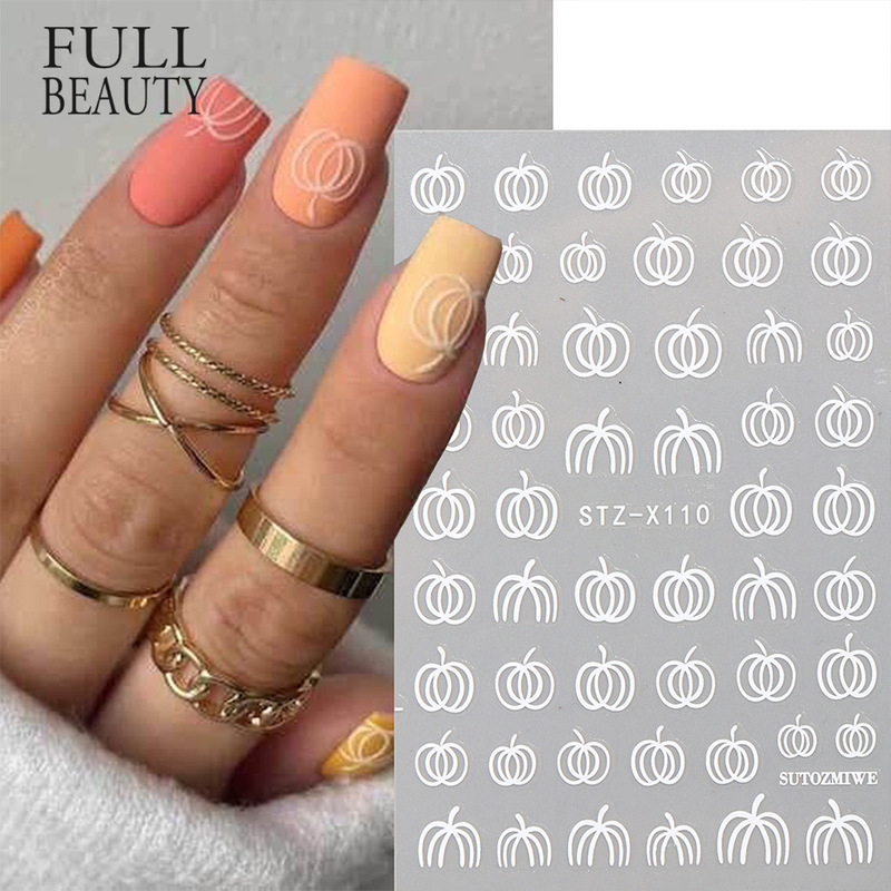 Cross-Border New Nail Art Stickers Ins Cartoon Minimalist Style Halloween Cute White Pumpkin Adhesive Nail Stickers Cross-Border New Nail Art Stickers Ins Cartoon Minimalist Style Halloween Cute White Pumpkin Adhesive Nail Stickers