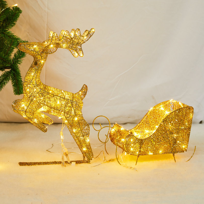 Led emisor de luz Reno trineo decoración de Navidad hierro trineo grande coche vacaciones decoración de la escena interior