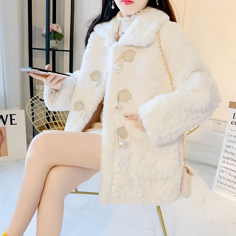 2025 New Winter Cashmere Jacket for Women Thickeneded Korean Style Loose Small Fragrant Leather Jacket Young Style