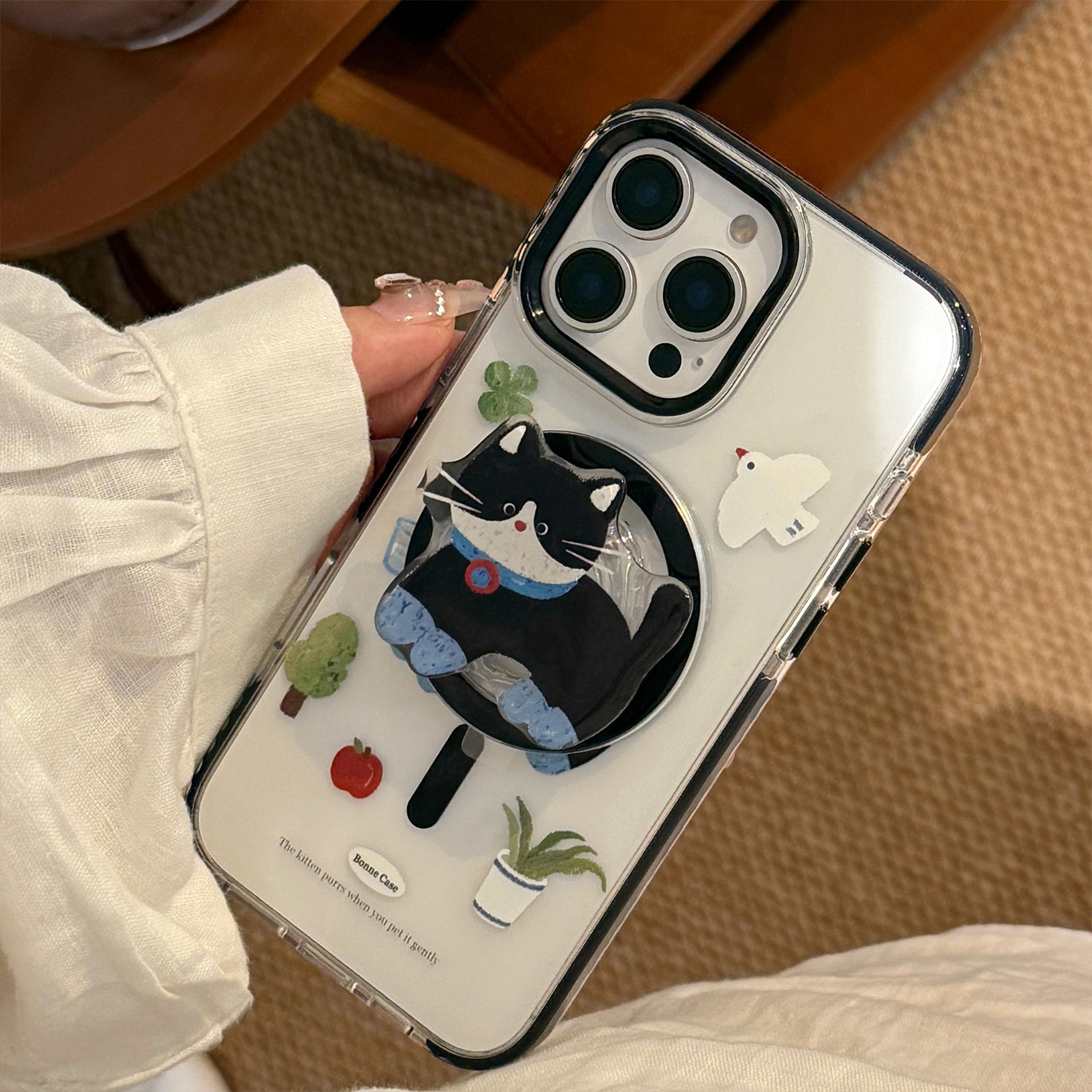 Lindo gato negro de dibujos animados para iPhone16 Apple 15ProMax funda para teléfono móvil 14Pro magnético 13 femenino 16P