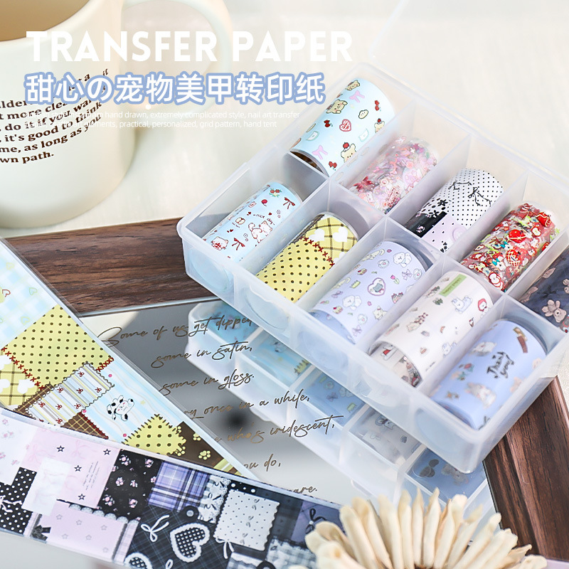 Red de celebridades de la red nueva manicura amor mascota papel de transferencia pegatinas de cielo estrellado lindo pintado a mano dibujos animados gatito papel al por mayor