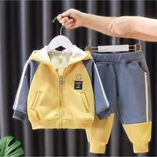 男宝宝加绒套装春秋季小童卫衣2025婴儿童连帽衣服男童冬装两件套