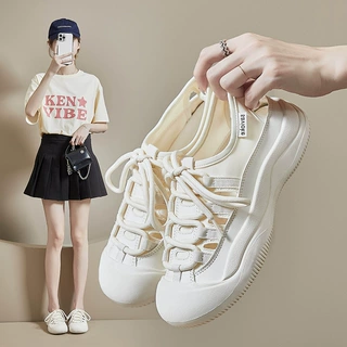 镂空帆布鞋女2025夏季新款韩版学生小白鞋女平底ins透气半托P801