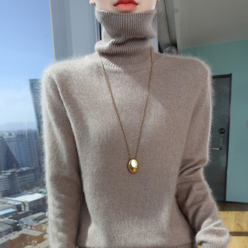 2024 Autumn/Winter New Style Wool Pullover Short Women's High Neck Loose Cashmere Knit Sweater