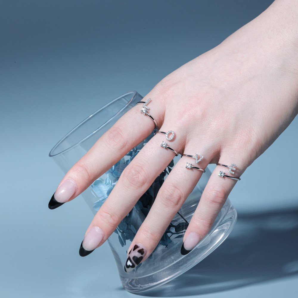 Fashion Letter Sterling Silver Plating Zircon Open Ring 1 Piece