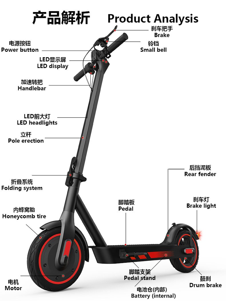 Overseas warehouse delivery of 500W high-power electric scooters 10inch with honeycomb tires, cross-border export to Europe and America from the source factory