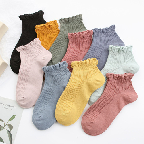 Women's double-needle lace boat socks autumn and summer thin ins trendy breathable sweat-absorbent shallow mouth short solid color cotton socks on behalf of