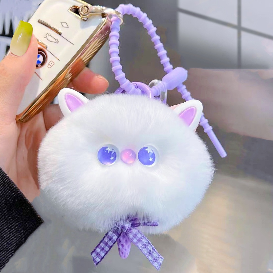Real Rex conejo piel gatito coche llavero colgante ins lindo muñeca de La felpa bolso mochila adornos Mujer