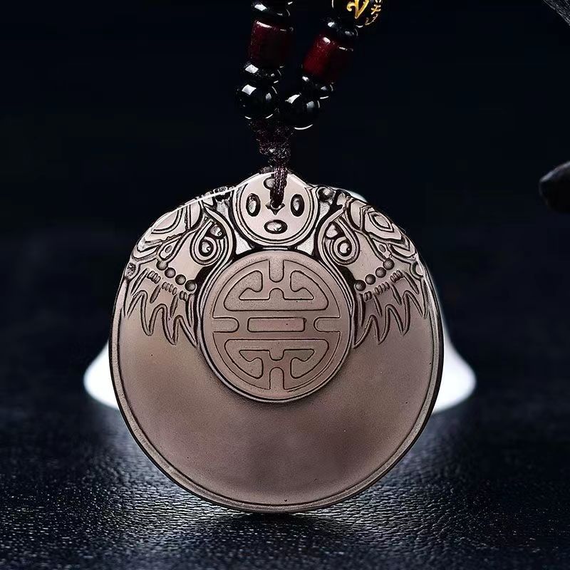 Manufacturer Wholesale Natural Ice Obsidian Pendant for Men and Women, Couple Model, Double Dragon Household Pendant Necklace Rope