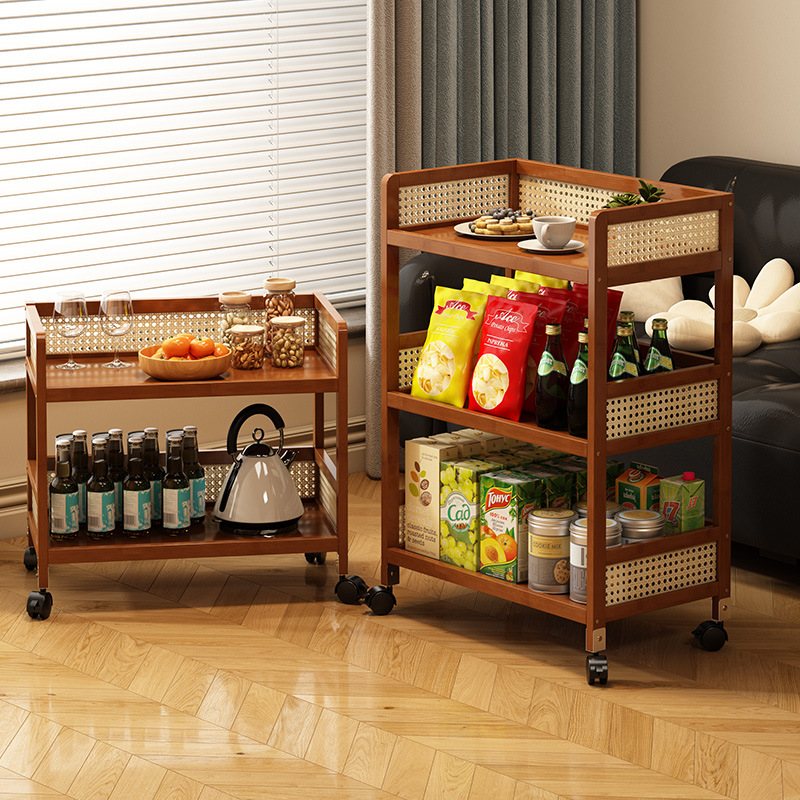 Middle Ages Small Cart Snack Storage Rack Living Room Floor Movable Storage Cabinet with Wheels Simple Storage Shelf