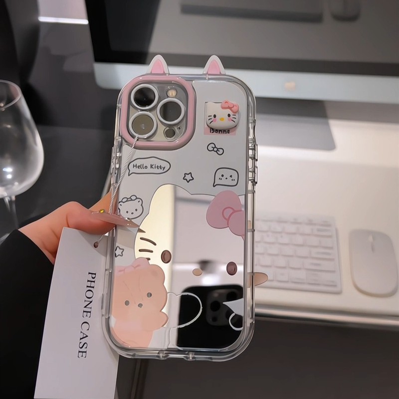 抱抱熊凯蒂用iPhone16promax奶油镜面手机壳油13全新15卡通14创意|undefined
