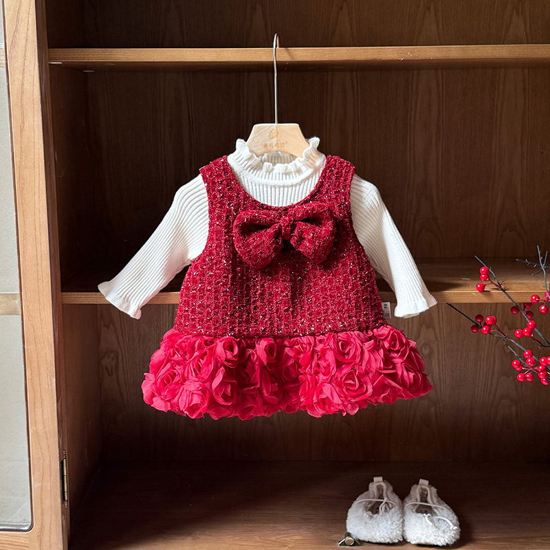 婴儿衣服冬季女宝宝夹棉连衣裙套装加厚过年一岁冬款公主裙两件套