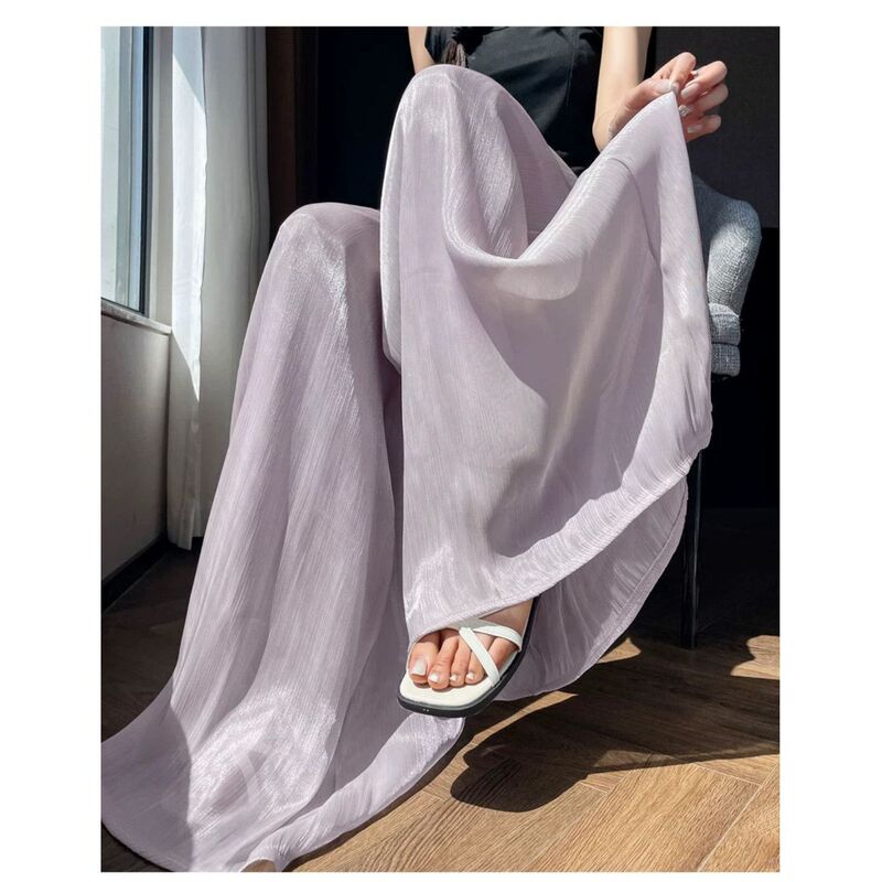 High-Waisted, Flowing, Wide-Leg Pants with a Flowing Skirt, Shimmering, Elastic Waistband, High-End, A-Line, Extended Length High-Waisted, Flowing, Wide-Leg Pants with a Flowing Skirt, Shimmering, Elastic Waistband, High-End, A-Line, Extended Length