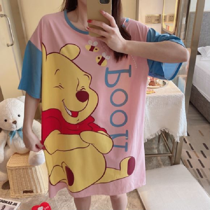 Camisón de comercio exterior del sudeste asiático pijamas de manga corta para mujer verano leche delgada Seda Falda cultural puesto de dibujos animados ropa para el hogar