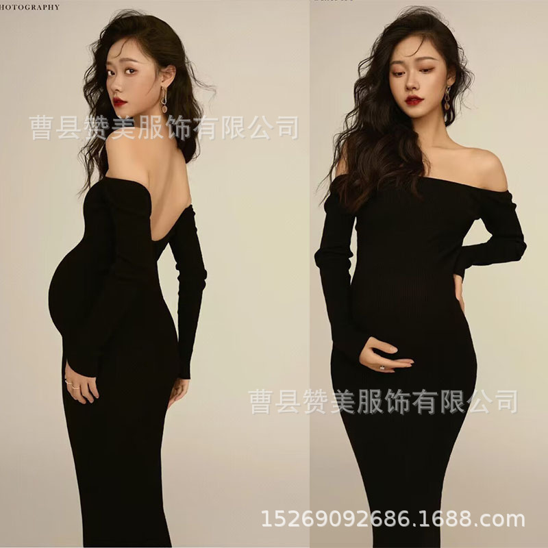 Maternity photo clothing new studio black sexy backless knitted dress photography maternity photo clothes at home Maternity photo clothing new studio black sexy backless knitted dress photography maternity photo clothes at home