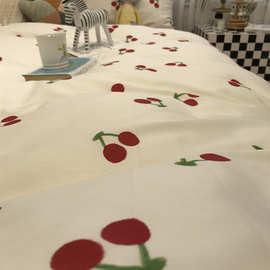 5ZV7批发ins小樱桃粉色床上四件套全棉纯棉文艺1.5m米被套床单三