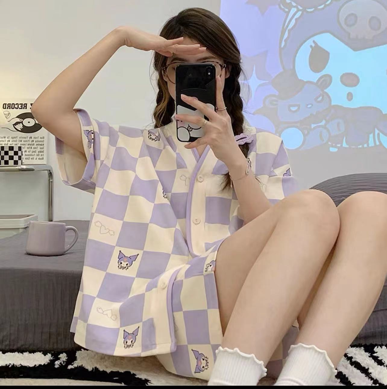 Pijamas para mujer verano lindo dibujos animados dulce traje de manga corta para mujer cárdigan suelto verano servicio a domicilio primavera y otoño