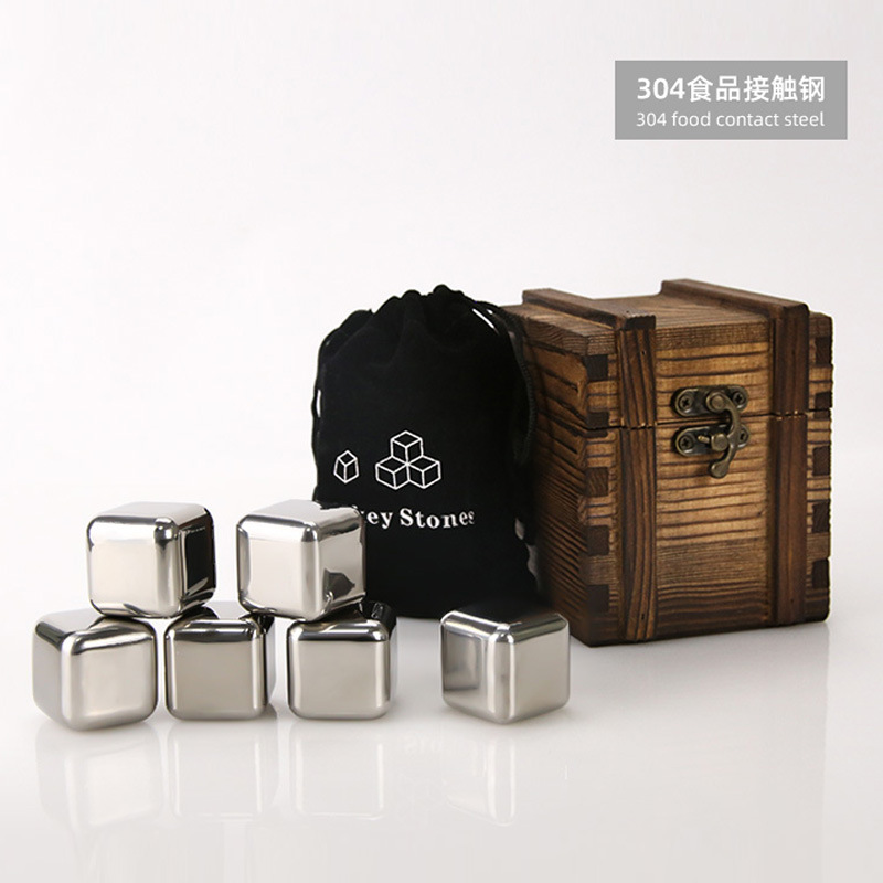 Cross-border selected household 304 ice particles suit whiskey ice wine Stone wooden box suit Ice Stone Christmas gift