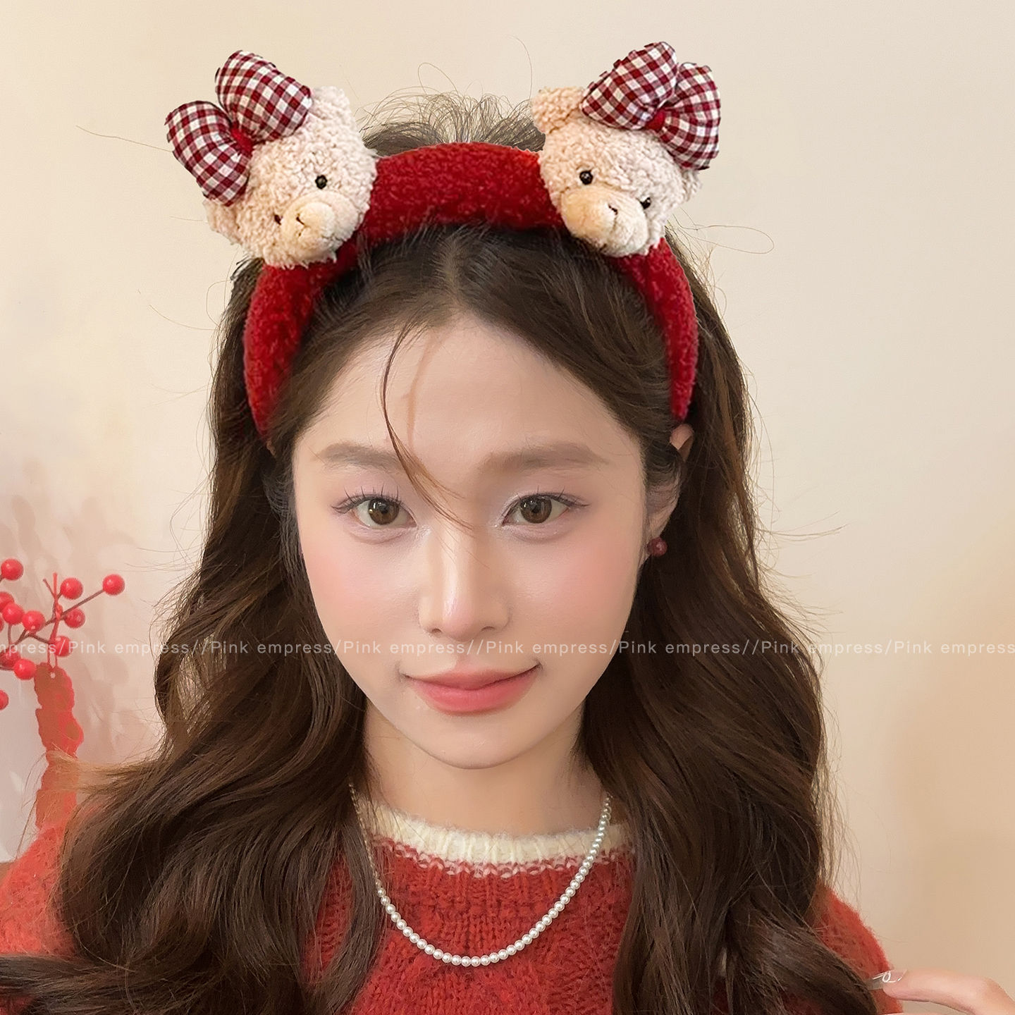2026 Año Nuevo Festival de Primavera Año del Caballo Fiesta de celebración oso rojo arco de cabeza banda de cabello lavar la cara antideslizante presión clip de cabello