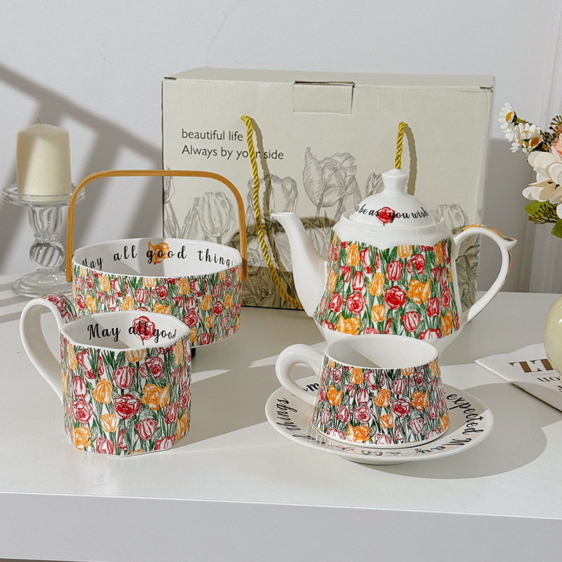 Diseño original retro alta sensación Mancheng flor taza de café con mano regalo taza de cerámica nicho