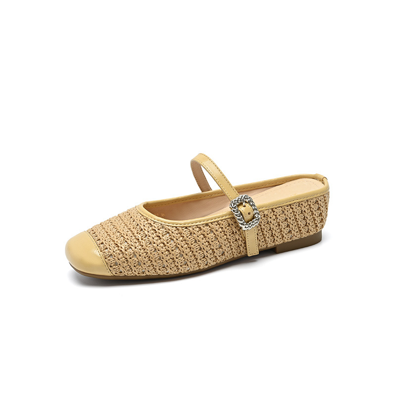 Sandal nữ hở mũi đính đá chuỗi mắt xích phong cách Pháp — MN33 màu vàng