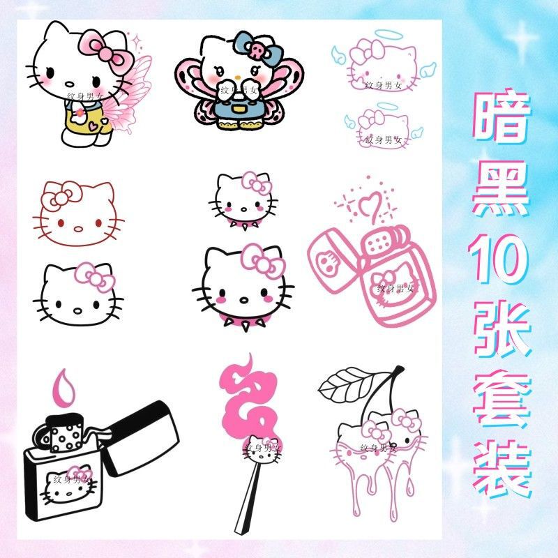KT Hello Kitty Cartoon Cute Dark Tattoo Waterproof Women's ins Style Small Pattern Hand Wrist Sticker
