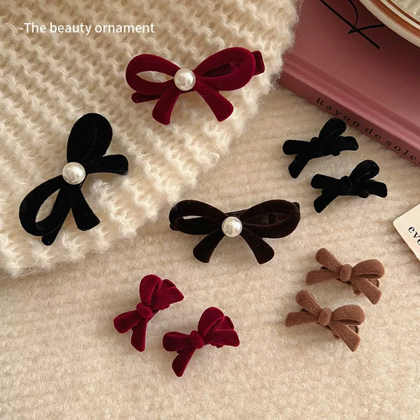 New Year Red Bow Hairpin Hair Accessory Cute Small Bangs Clip for Women Velvet New Autumn and Winter Style