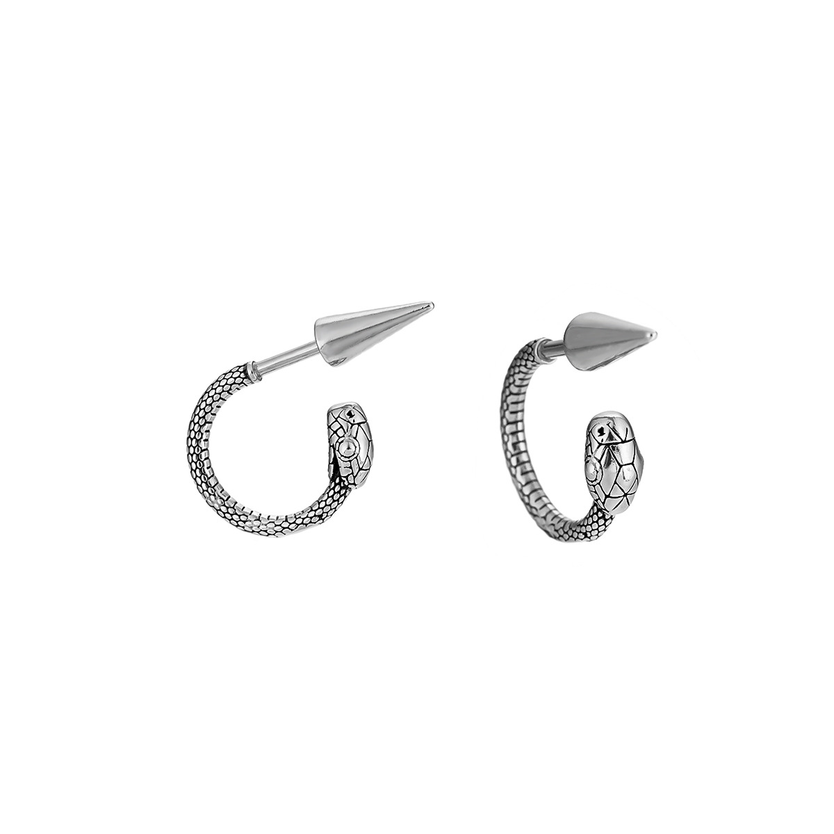 Pendientes de hombre cabeza de dragón en acero titanio de moda_voghion.com