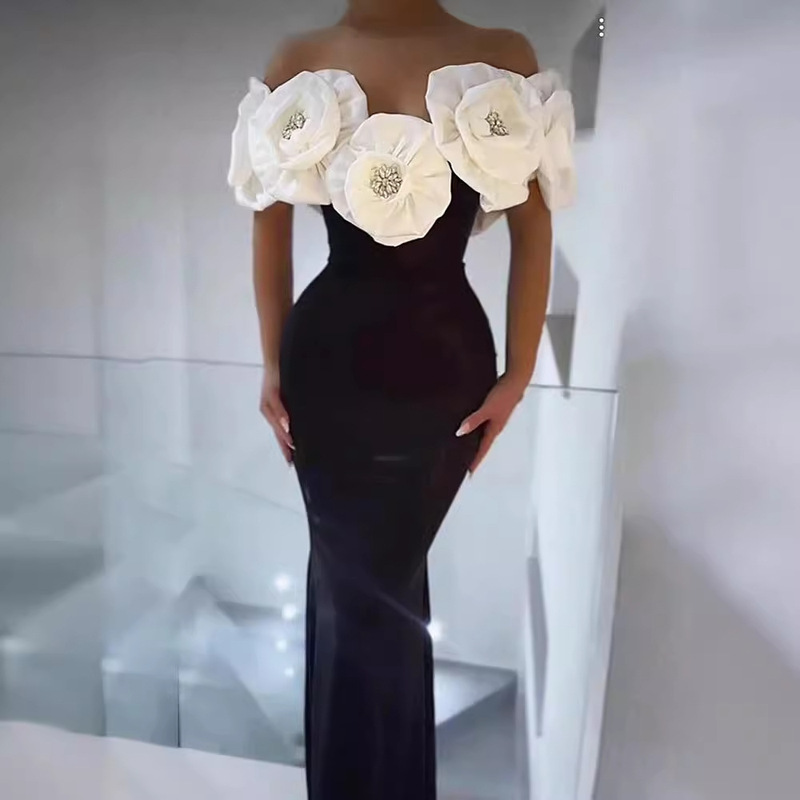 Amazon Cross-border Hot Three-dimensional Big Flower Shoulder Hip Dress Fashion Elegant Party Bandage Dress