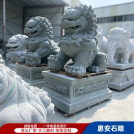 石雕石狮子一对青石芝麻黑别墅看门家用门口大型祠堂墓前摆件