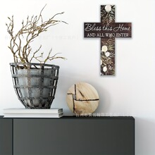 跨境temu新款木质家居墙壁装饰家庭祝福十字架木质标志创意装饰牌