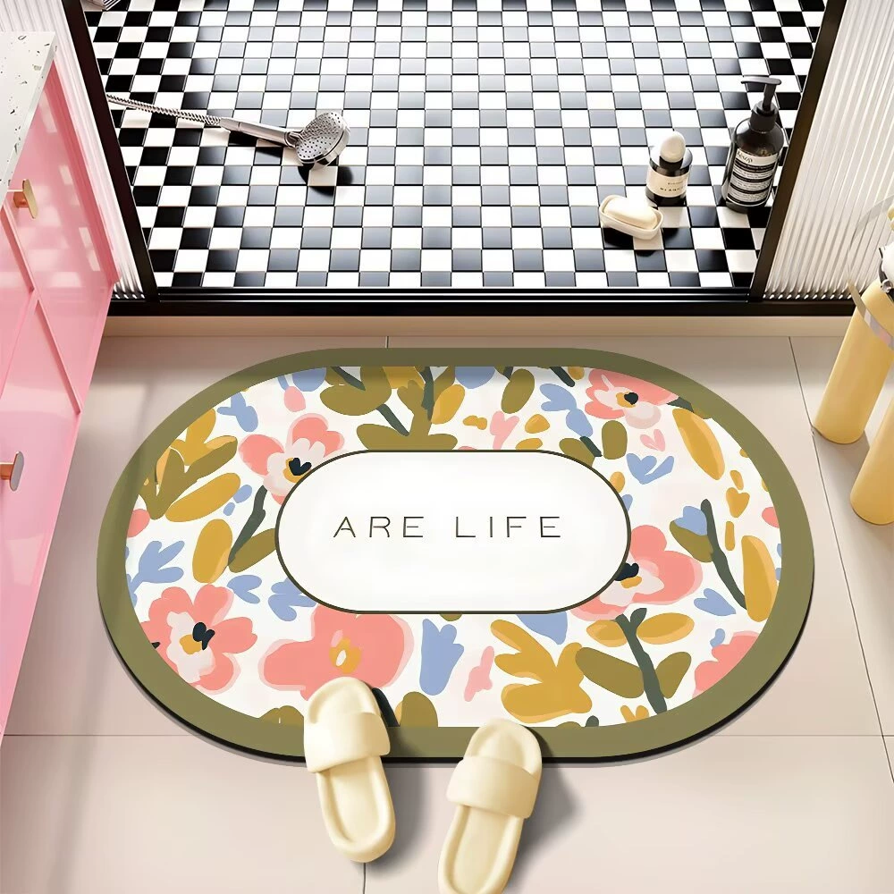 Цветочный эллиптический диатомовый коврик для напольный коврик для ванной комнаты американский коврик для ванной всасывающий коврик для ног входной дверной коврик для оптовых продаж