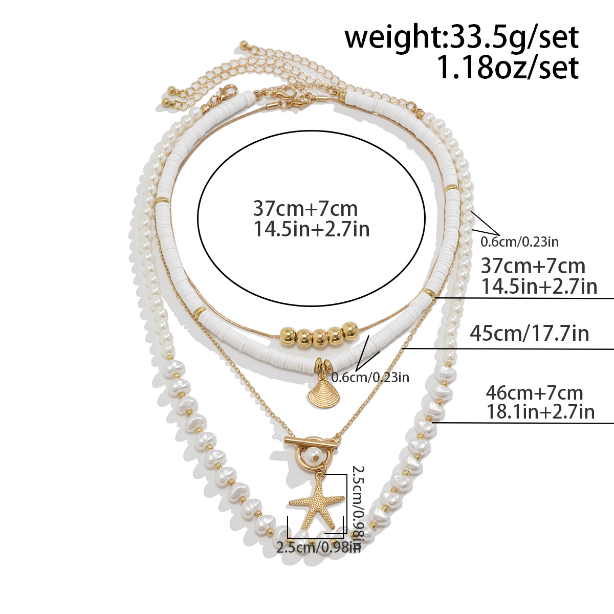 36g Weight Alloy Pendant Material Artificial Pearls Inlay Material Layered Necklaces Classification Iron Chain Material Beaded Chain, cable chain Chain Type Bohemian Starfish Shell Imitation Pearl CCB Alloy Soft Clay Beaded Chain Cable Chain Layered Necklaces Wholesale