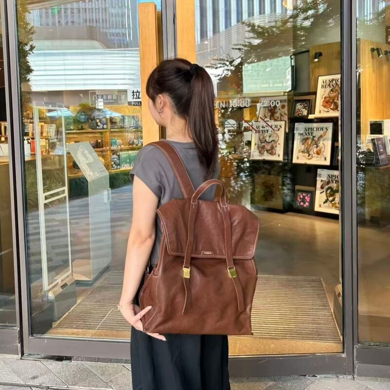 2026 New Model Shanshixiang Song Miyi Double-Shoulder Backpack, Vegetable-Tanned Leather Designer Commuter Laptop Backpack for Women