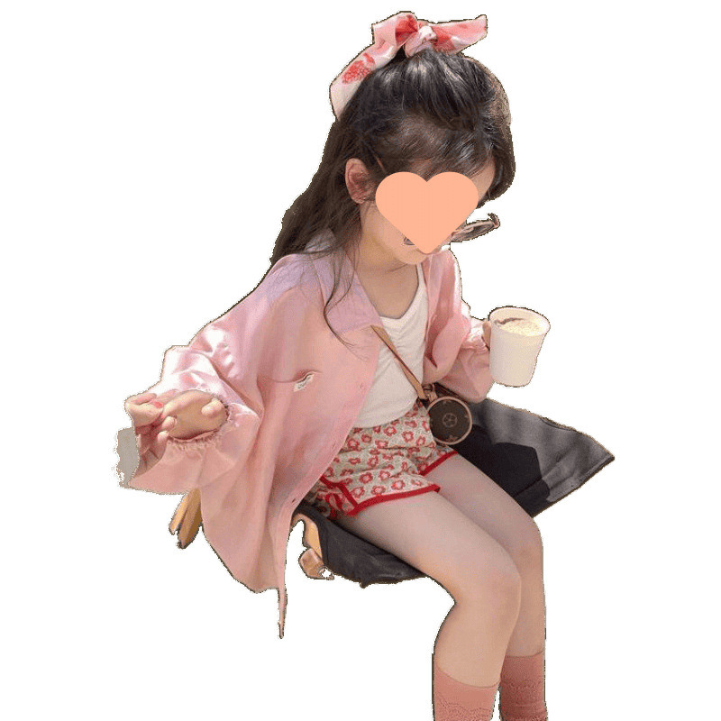 女の子の韓国風軽量シルケットリネンシャツ日焼け止め服ベビー夏中型および大型子供用ゆったりとした空調シャツ多用途でトレンディです|undefined